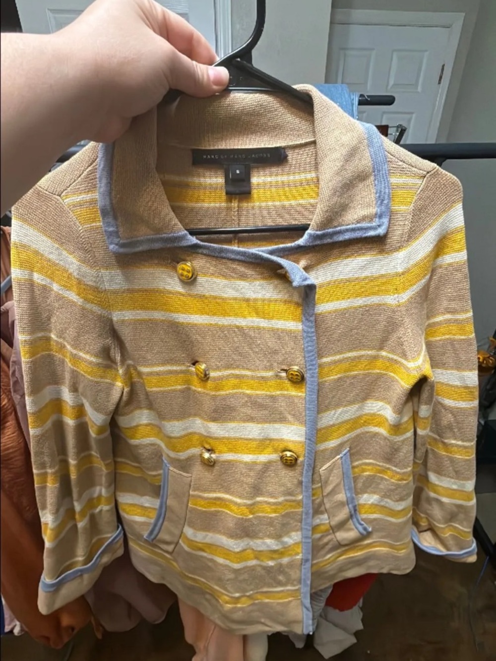 Marc by Marc Jacobs Yellow, Tan & Cream Striped Double-Breasted Blazer